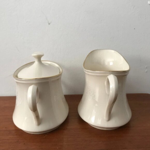 Vintage Lenox SPECIAL Etched Floral Ivory Gold Trim Creamer Sugar Bowl Set USA - Picture 6 of 7